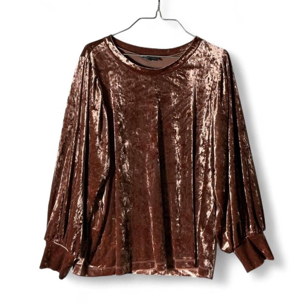 ModCloth Mauve‎ Brown Crushed Velvet Puff Sleeve Victorian Blouse 1X Plus Size